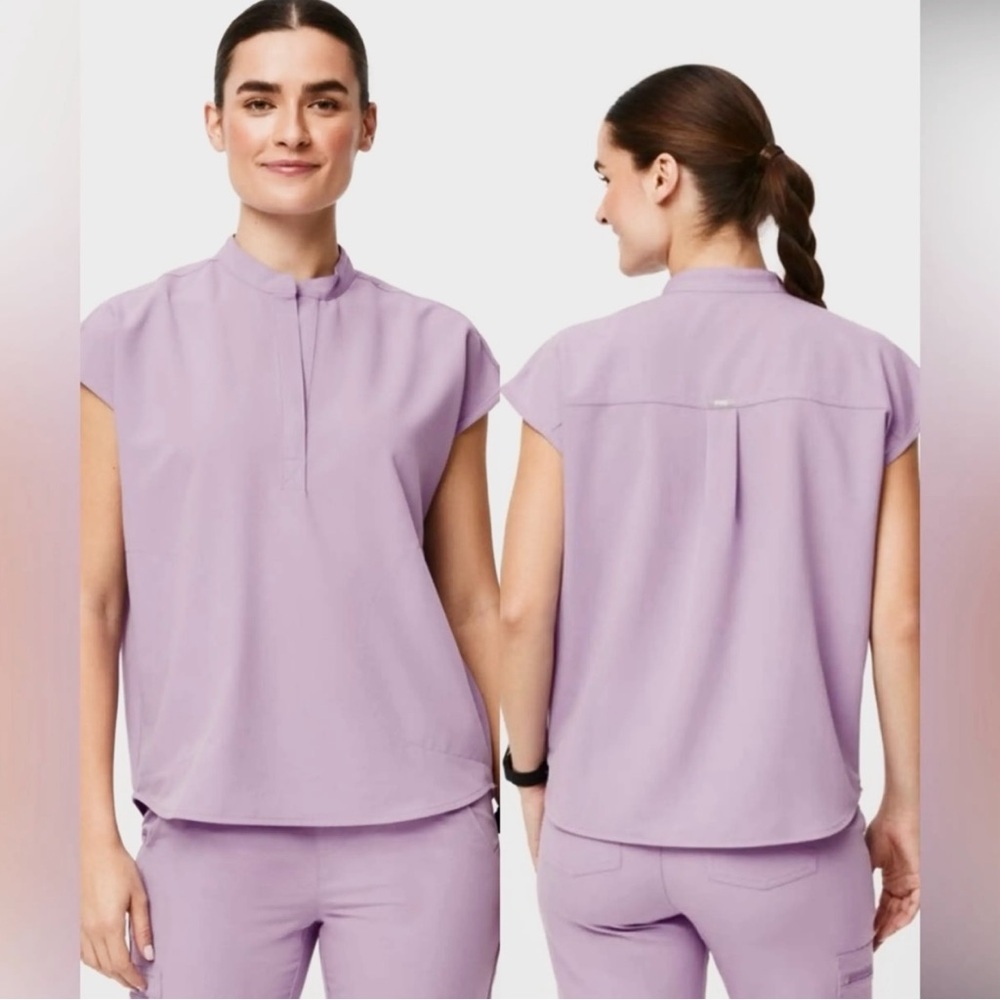Figs Lavender Cap-Sleeve Henley Scrub Top - Picture 4 of 14